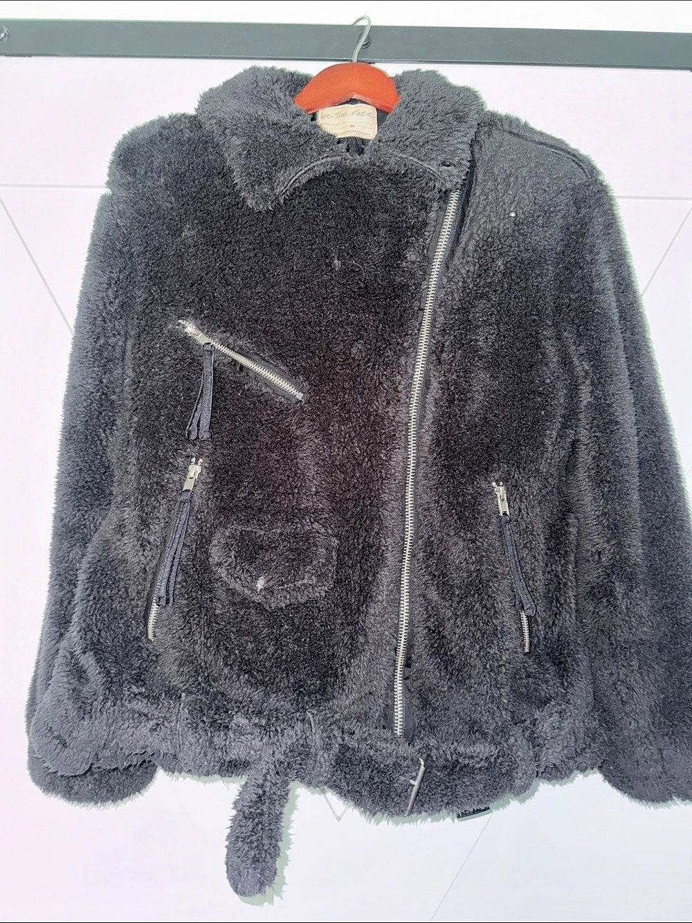 We The Free Faux Shearling Moto Jacket in Black Size Medium